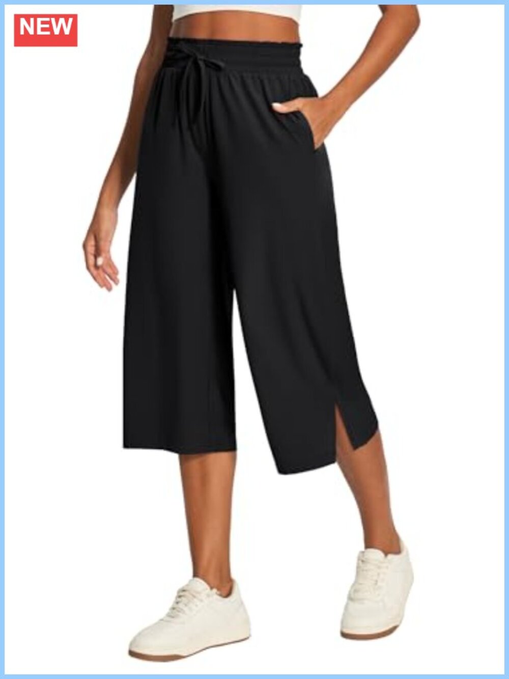 Women's Lightweight Quick Dry Wide Leg Capri Pants Drawstring High Waisted